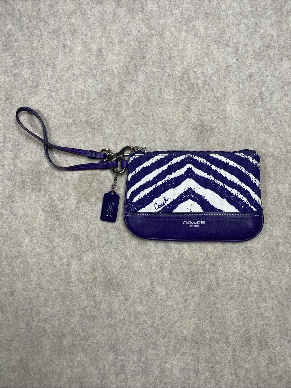 COACH Legacy Zebra Stripe Wristlet Purple White Canvas Leather Y2K 49223